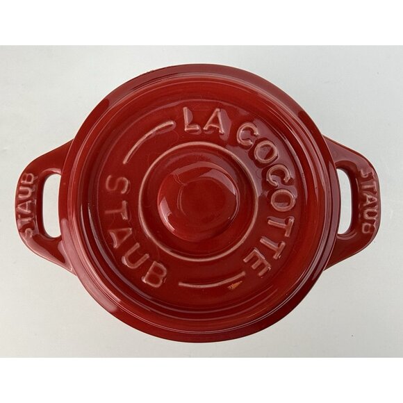 STAUB Ramekin Red Ceramic Casserole Mini Dish w/Lid La Cocotte Kitchen Cookware - Picture 7 of 7